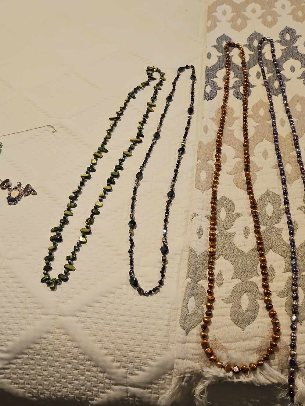 Handmade Green, Black and Bronze Purple Beaded Necklace Set